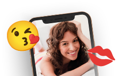 Phone with Woman On It and Kiss Emojis