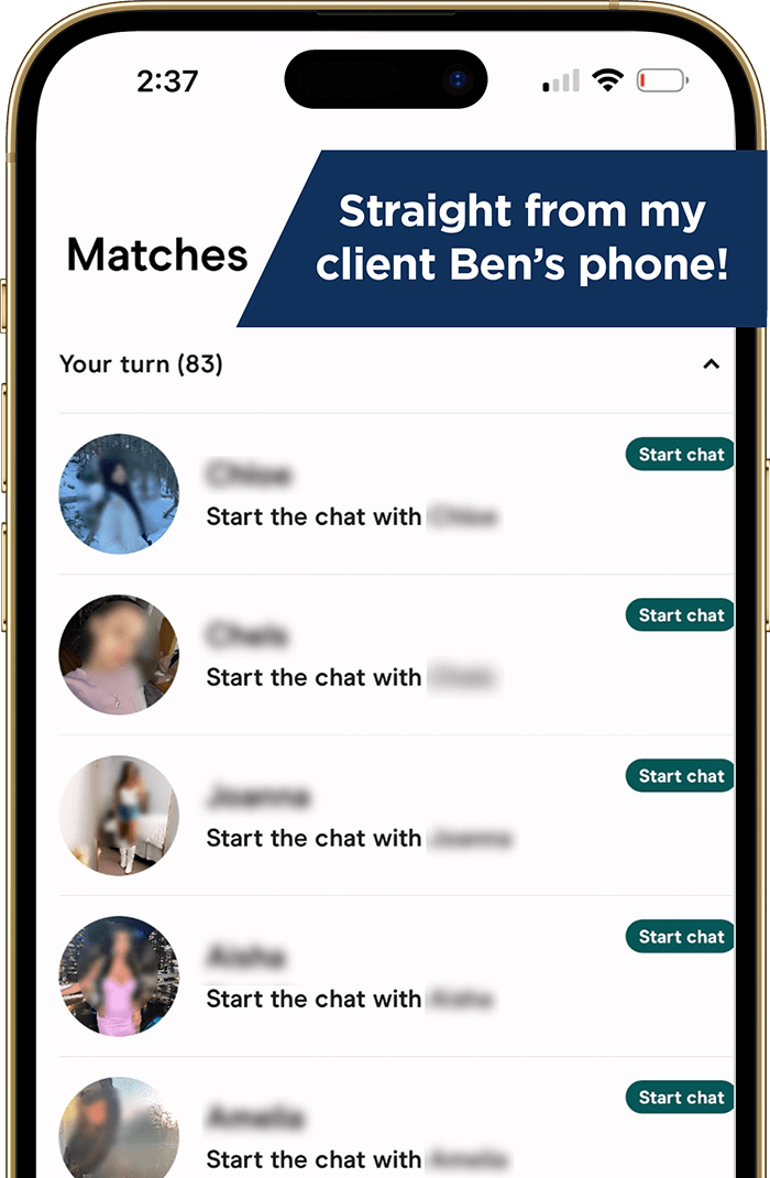 Matches straight from my client Ben's phone